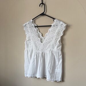 Lucky Brand White Eyelet V-Neck Blouse